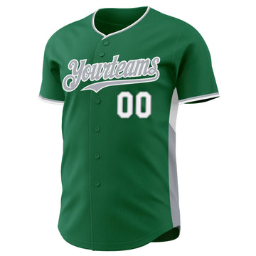 Custom Kelly Green Gray-White Classic Color Block Side Panel Stripe Authentic Baseball Jersey