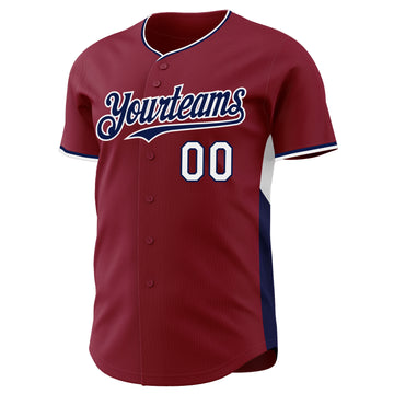 Custom Crimson Navy-White Classic Color Block Side Panel Stripe Authentic Baseball Jersey