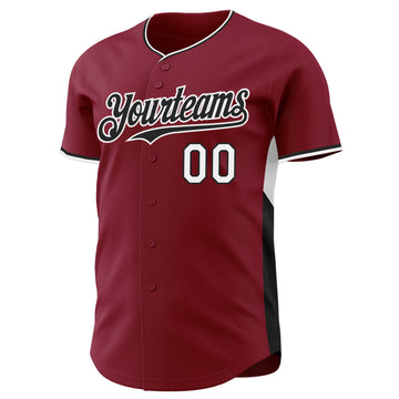 Custom Crimson Black-White Classic Color Block Side Panel Stripe Authentic Baseball Jersey