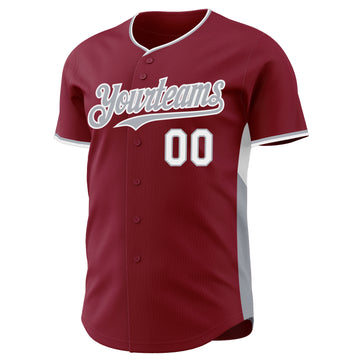 Custom Crimson Gray-White Classic Color Block Side Panel Stripe Authentic Baseball Jersey