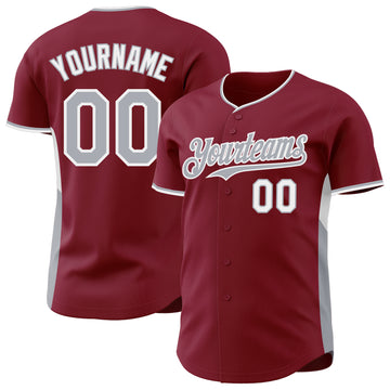 Custom Crimson Gray-White Classic Color Block Side Panel Stripe Authentic Baseball Jersey