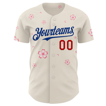Custom Cream Red-Royal Cherry Blossoms Sakura Authentic Baseball Jersey