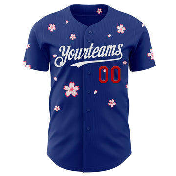 Custom Royal Red-White Cherry Blossoms Sakura Authentic Baseball Jersey