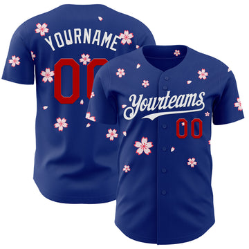 Custom Royal Red-White Cherry Blossoms Sakura Authentic Baseball Jersey