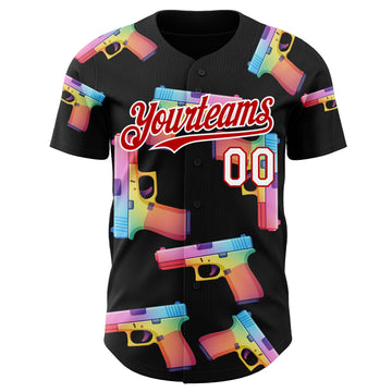 Custom Black Red-White Colorful Firepower 3D Pattern Design Authentic Baseball Jersey