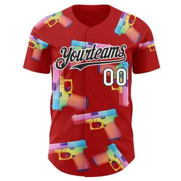 Custom Red Black-White Colorful Firepower 3D Pattern Design Authentic Baseball Jersey
