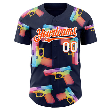Custom Navy Orange-White Colorful Firepower 3D Pattern Design Authentic Baseball Jersey
