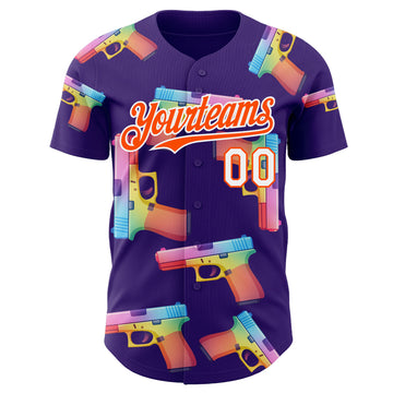 Custom Purple Orange-White Colorful Firepower 3D Pattern Design Authentic Baseball Jersey
