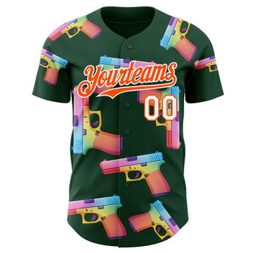 Custom Green Orange-White Colorful Firepower 3D Pattern Design Authentic Baseball Jersey
