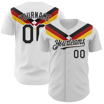 Custom White Black Red-Yellow Germany Style Authentic Baseball Jersey
