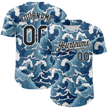 Custom Blue Black-White Japan Style Authentic Baseball Jersey
