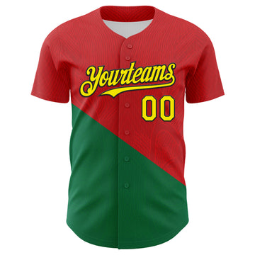 Custom Red Light Yellow Green-Black Portugal Style Authentic Baseball Jersey