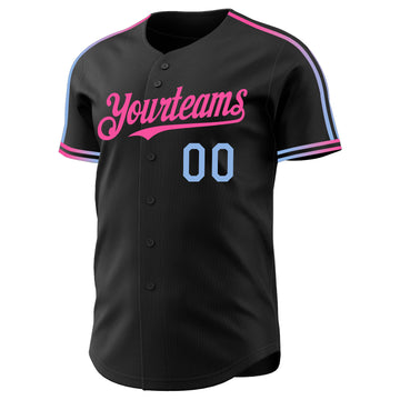 Custom Black Light Blue-Pink Gradient Stripe Ombre Line Authentic Baseball Jersey