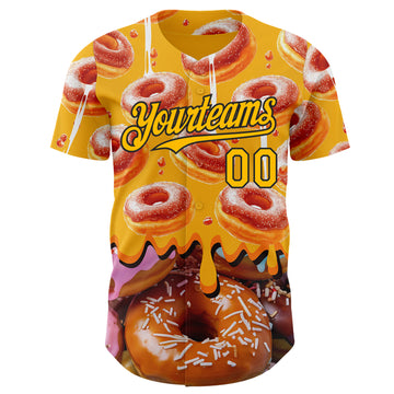 Custom Gold-Black Ice Cream Donut Foodie Dessert Authentic Baseball Jersey