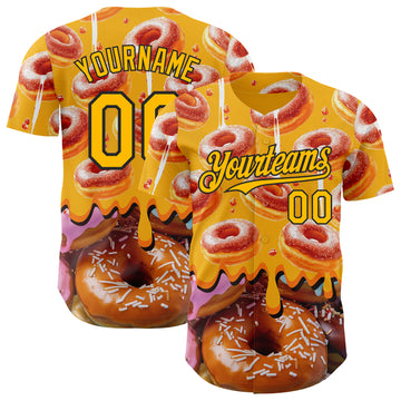 Custom Gold-Black Ice Cream Donut Foodie Dessert Authentic Baseball Jersey