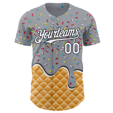 Custom Gray White-Black Ice Cream Waffle Foodie Dessert Authentic Baseball Jersey
