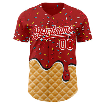 Custom Red-White Ice Cream Waffle Foodie Dessert Authentic Baseball Jersey