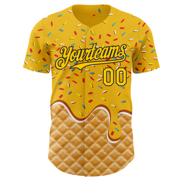 Custom Gold-Black Ice Cream Waffle Foodie Dessert Authentic Baseball Jersey