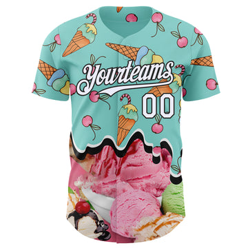 Custom Ice Blue White-Black Ice Cream Foodie Dessert Authentic Baseball Jersey