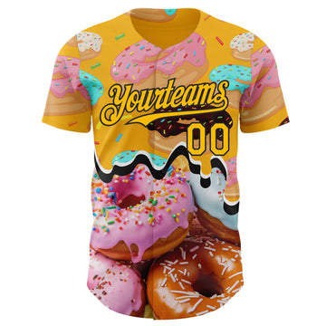 Custom Gold-Black Ice Cream Donut Foodie Dessert Authentic Baseball Jersey