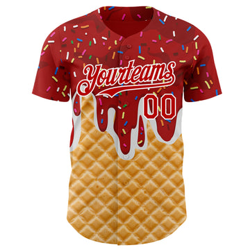Custom Red-White Ice Cream Waffle Foodie Dessert Authentic Baseball Jersey
