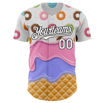 Custom White-Black Ice Cream Waffle Donut Foodie Dessert Authentic Baseball Jersey