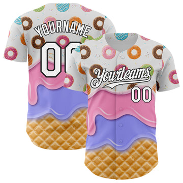 Custom White-Black Ice Cream Waffle Donut Foodie Dessert Authentic Baseball Jersey