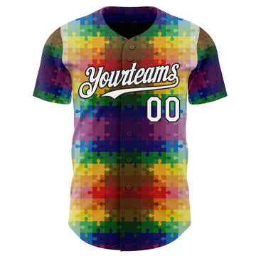 Custom Black-White Puzzle 3D Pattern Design Authentic Baseball Jersey