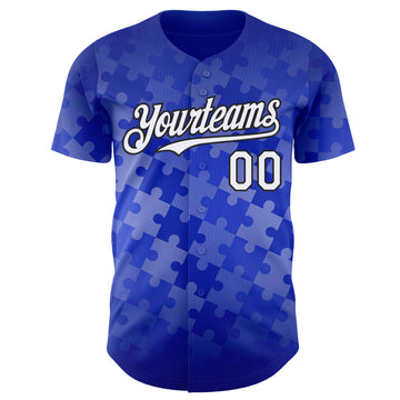 Custom Thunder Blue White-Black Puzzle 3D Pattern Design Authentic Baseball Jersey