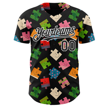 Custom Black-White Puzzle 3D Pattern Design Authentic Baseball Jersey