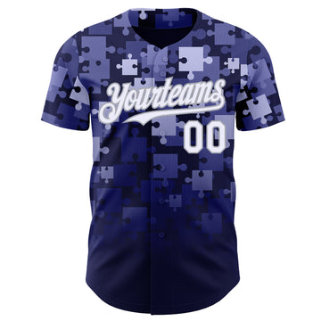 Custom Blue White Navy-Gray Gradient Puzzle 3D Pattern Design Authentic Baseball Jersey