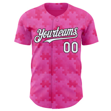 Custom Pink White-Black Puzzle 3D Pattern Design Authentic Baseball Jersey