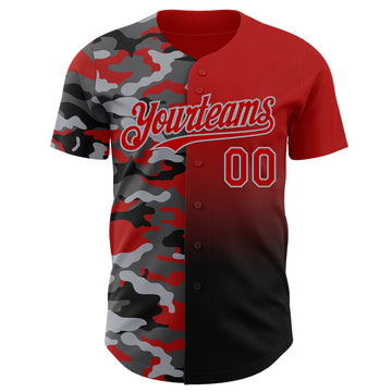 Custom Red Black-Gray Half Camo Ombre Authentic Baseball Jersey