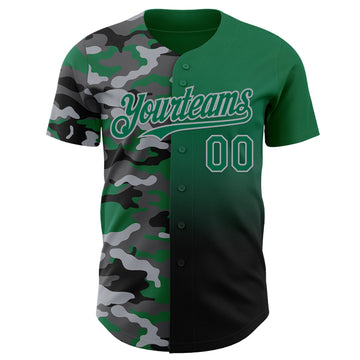 Custom Kelly Green Black-Gray Half Camo Ombre Authentic Baseball Jersey