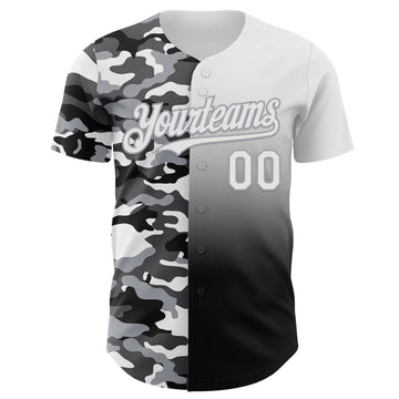 Custom White Black-Gray Half Camo Ombre Authentic Baseball Jersey