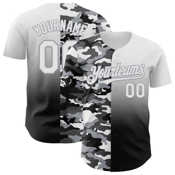 Custom White Black-Gray Half Camo Ombre Authentic Baseball Jersey