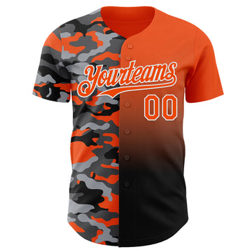 Custom Orange Black-White Half Camo Ombre Authentic Baseball Jersey