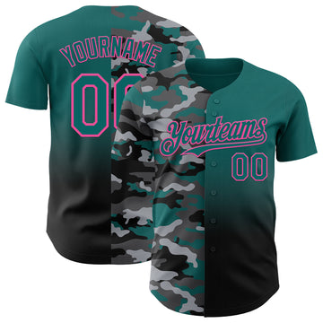 Custom Teal Black-Pink Half Camo Ombre Authentic Baseball Jersey