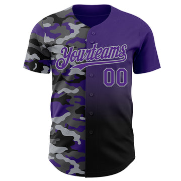 Custom Purple Black-Gray Half Camo Ombre Authentic Baseball Jersey