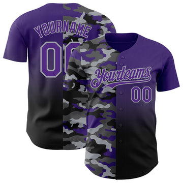 Custom Purple Black-Gray Half Camo Ombre Authentic Baseball Jersey