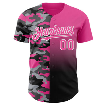 Custom Pink Black-White Half Camo Ombre Authentic Baseball Jersey