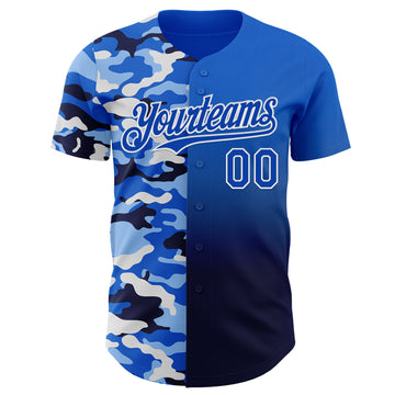Custom Thunder Blue Navy-White Half Camo Ombre Authentic Baseball Jersey