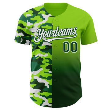 Custom Neon Green Green-White Half Camo Ombre Authentic Baseball Jersey