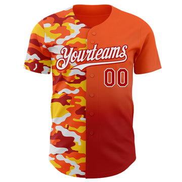 Custom Orange Red-White Half Camo Ombre Authentic Baseball Jersey