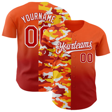 Custom Orange Red-White Half Camo Ombre Authentic Baseball Jersey