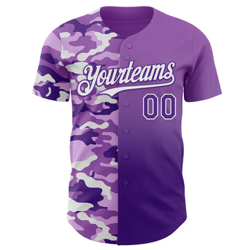Custom Medium Purple Purple-White Half Camo Ombre Authentic Baseball Jersey