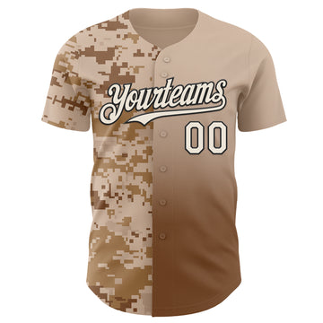Custom Cream Brown-Black Half Camo Ombre Authentic Baseball Jersey