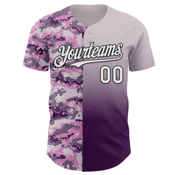 Custom Gray White Purple-Black Half Camo Ombre Authentic Baseball Jersey