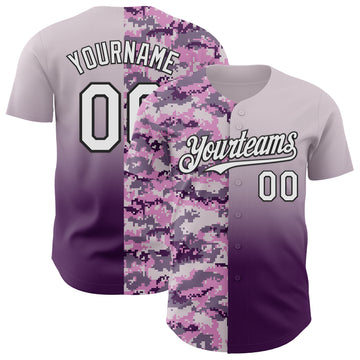 Custom Gray White Purple-Black Half Camo Ombre Authentic Baseball Jersey