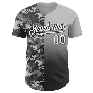 Custom Gray White-Black Half Camo Ombre Authentic Baseball Jersey